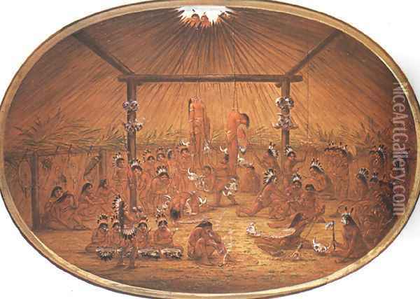 Mandan okipa ceremony Oil Painting - George Catlin