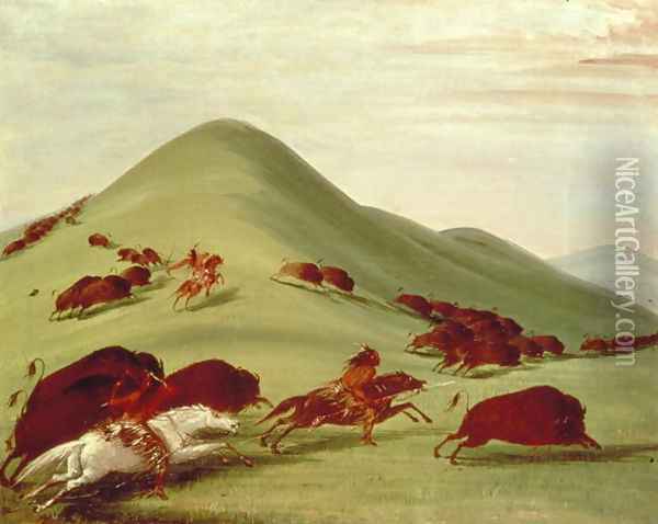 The Buffalo Hunt Oil Painting - George Catlin