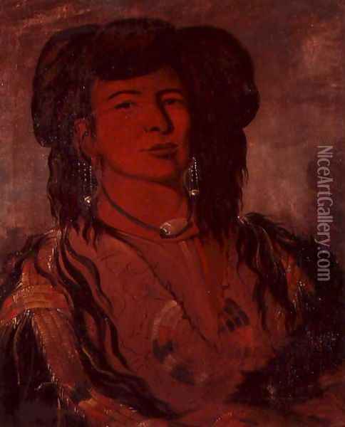 Head of Kate One Horn Oil Painting - George Catlin