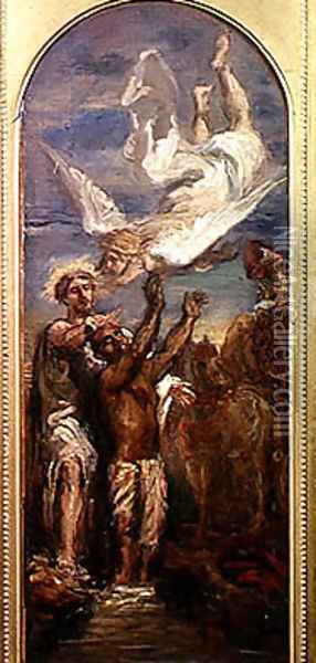 Study for St. Philip Baptising the Eunuch of the Queen of Ethiopia Oil Painting - Theodore Chasseriau