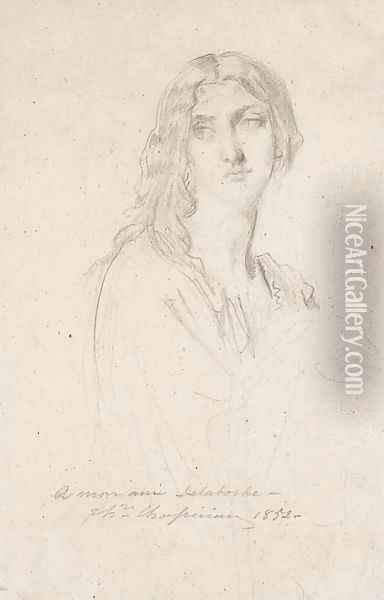 Femme nue en buste, de trois-quart a droite, la tete de face, les cheveux denoues Oil Painting - Theodore Chasseriau