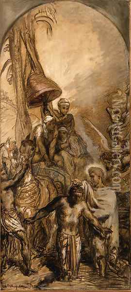 Saint Philip baptizing the Eunuch of the Queen of Ethiopia Oil Painting - Theodore Chasseriau
