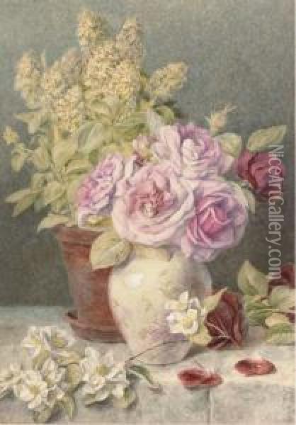 Giant Mignionette And Roses Oil Painting - Mary Elizabeth Duffield