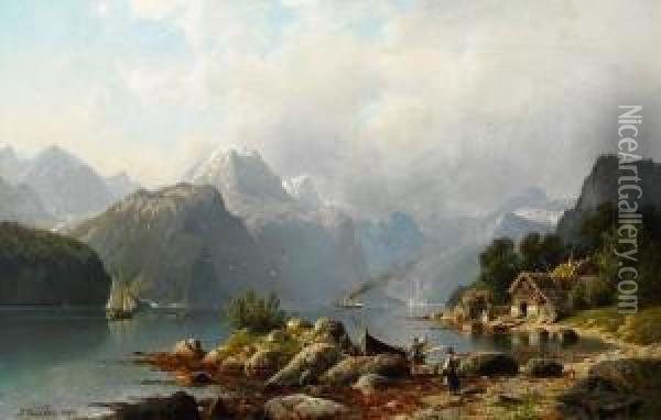 Norwegischer Fjord Von Hardanger Oil Painting - Johannes-Bertholomaus Dutntze