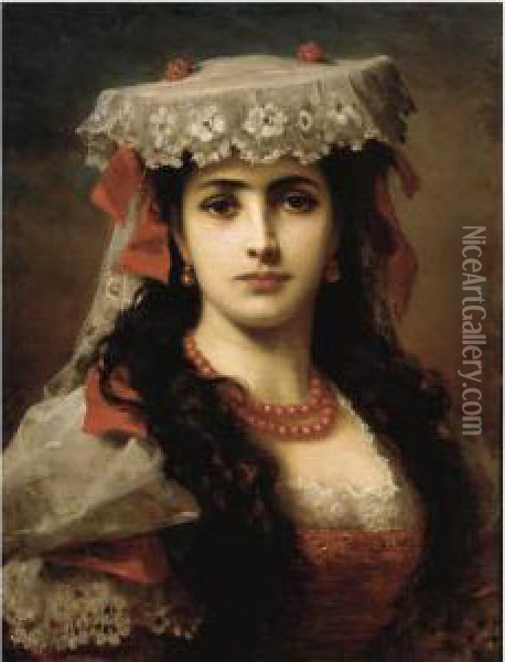 Portrait Of A Young Spanish Woman Oil Painting - Anton Ebert