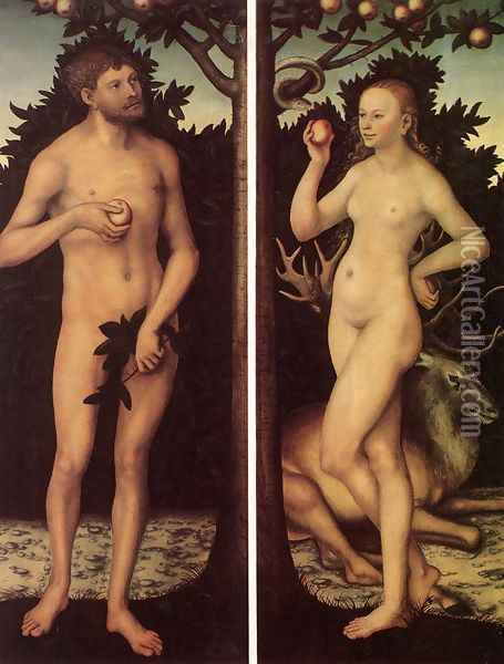 Adam and Eve (2) Oil Painting - Lucas The Elder Cranach