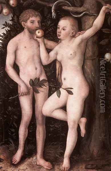 Adam and Eve c. 1538 Oil Painting - Lucas The Elder Cranach