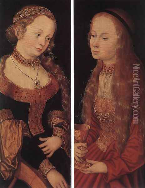 St Catherine Of Alexandria And St Barbara Oil Painting - Lucas The Elder Cranach
