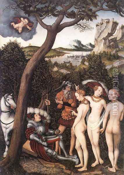 The Judgment of Paris c. 1528 Oil Painting - Lucas The Elder Cranach