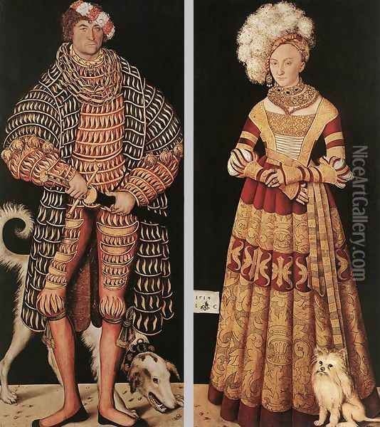 Portraits of Henry the Pious, Duke of Saxony and his wife Katharina von Mecklenburg 1514 Oil Painting - Lucas The Elder Cranach