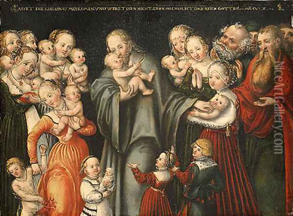 Christ Blessing the Children mid 1540s Oil Painting - Lucas The Elder Cranach