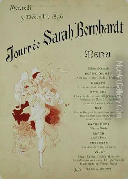 Mercredi 9 decembre 1896, Journee Sarah Bernhardt, Menu Card, 1896 Oil Painting - Jules Cheret