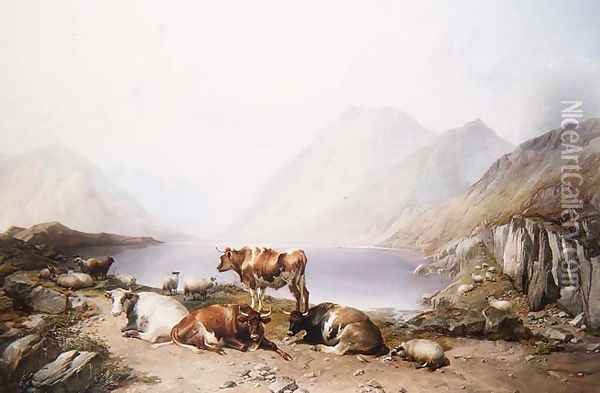 A Halt on the Drove, Loch Etive Oil Painting - Thomas Sidney Cooper
