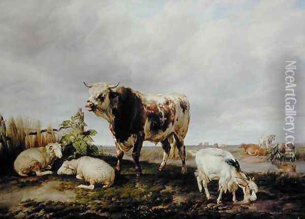 Landscape with Sheep and Goats, 1852 Oil Painting - Thomas Sidney Cooper