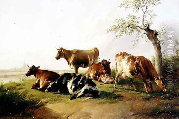 Cattle in a Landscape Oil Painting - Thomas Sidney Cooper