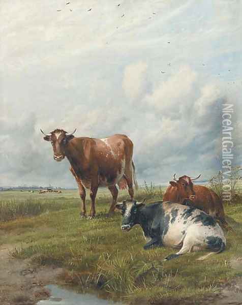 Cattle in an extensive landscape Oil Painting - Thomas Sidney Cooper