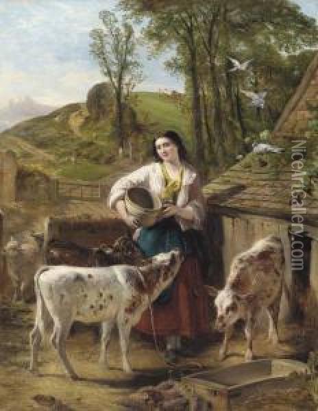 The Calf Yard Oil Painting - Henry Hetherington Emmerson