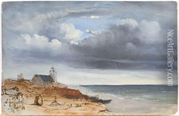 Barques Sur Un Littoral Normand Oil Painting - Eugene Isabey