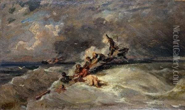 Schiffbruchige Auf Sturmischer See Oil Painting - Eugene Isabey