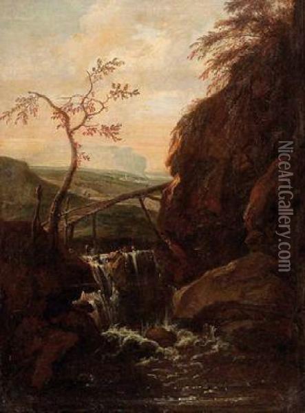 Landschaft Mit Wasserfall Und Felsen Oil Painting - Anton Faistenberger