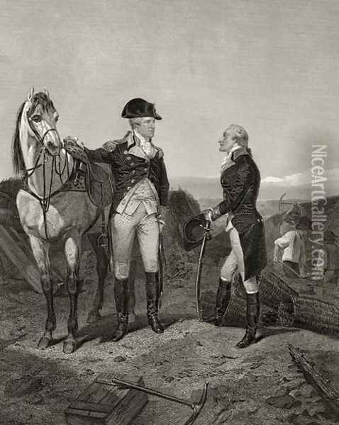 First meeting of George Washington and Alexander Hamilton, from 'Life and Times of Washington', Volume I, 1857 Oil Painting - Alonzo Chappel