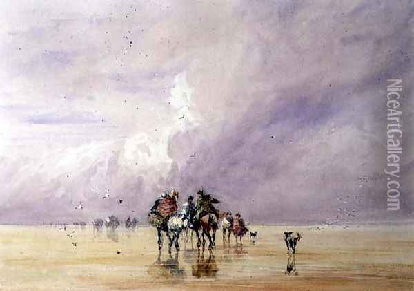 Crossing Lancaster Sands Oil Painting - David Cox