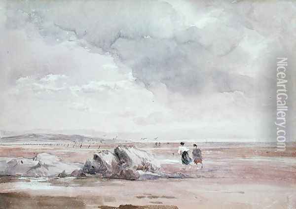 On Lancaster Sands, Low Tide c.1840-47 Oil Painting - David Cox