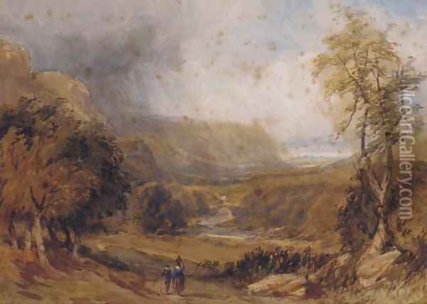 In a Welsh valley Oil Painting - David Cox