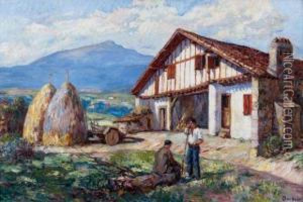 Ferme Basque Devant La Rhune Oil Painting - Louis Floutier
