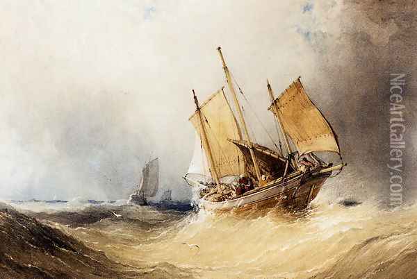 A Fishing Smack And Other Shipping On Open Seas Oil Painting - William Callow