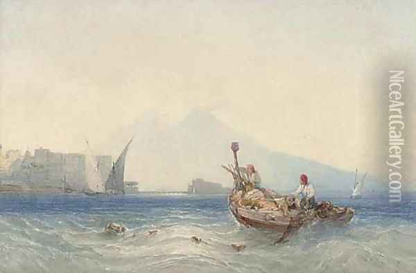 Fishermen dragging in their nets in the Bay of Naples Oil Painting - William Callow