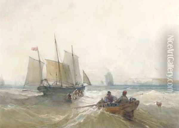 Fishing vessels in the Channel off Dover Oil Painting - William Callow