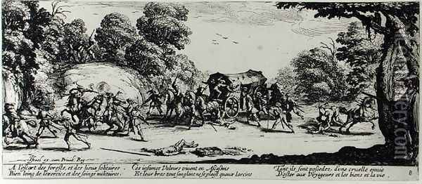 The Attack on the Stagecoach, plate 8 from 'The Miseries and Misfortunes of War' Oil Painting - Jacques Callot
