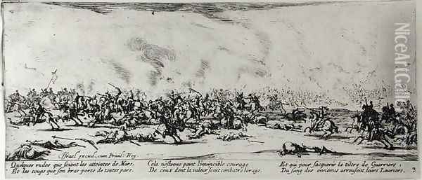 The Battle, plate 3 from 'The Miseries and Misfortunes of War' 1633 Oil Painting - Jacques Callot