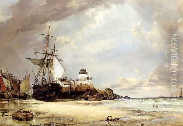 The Pier And Bay Of St. Ives, Cornwall Oil Painting - Edward William Cooke