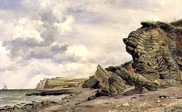 Triassic Cliffs at Blue Anchor, North Somerset, 1866 Oil Painting - Edward William Cooke