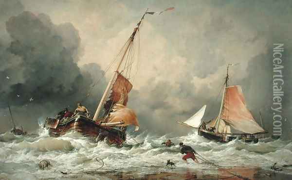 Dutch Pincks arriving and preparing to put to sea on the return of the tide, 1856 Oil Painting - Edward William Cooke