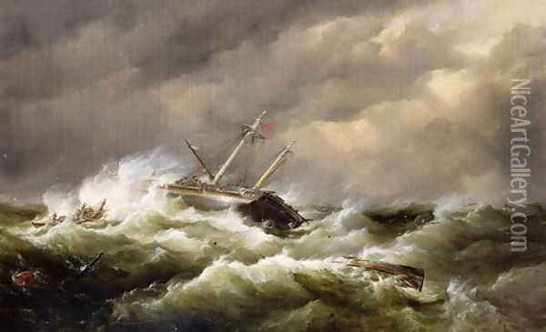 Rescue on the Goodwin Sands by the North Deal Lifeboat Oil Painting - Edward William Cooke