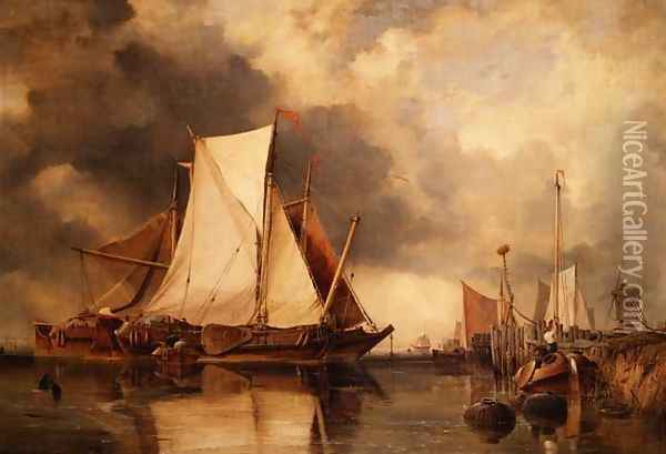 Fishing Boats Aground on the Scheldt Oil Painting - Edward William Cooke