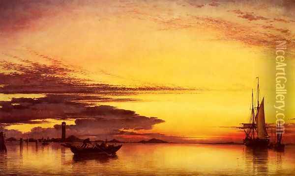Sunset On The Lagune Of Venice - San Georgio-In-Alga And The Euganean Hills In The Distance Oil Painting - Edward William Cooke