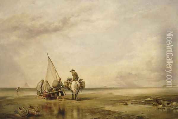Mont St. Michel, Shrimpers, 1842 Oil Painting - Edward William Cooke