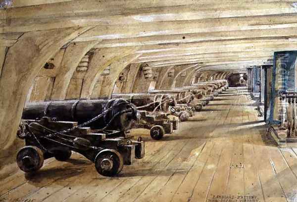 Larboard Battery, Main Deck of the Victory, 16 September 1835 Oil Painting - Edward William Cooke