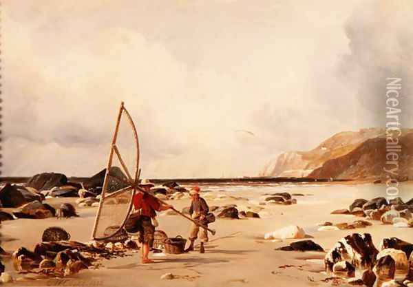 Shrimpers on a beach, 1850 Oil Painting - Edward William Cooke