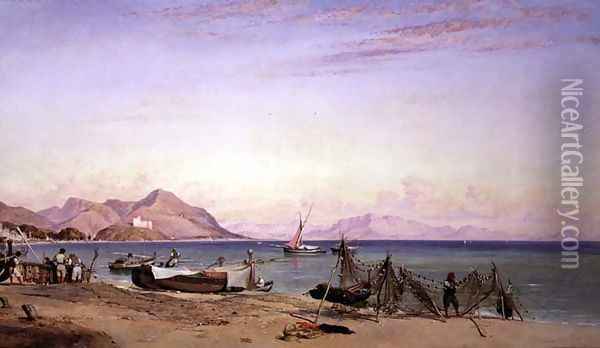 Salerno, Drying Nets Oil Painting - Edward William Cooke