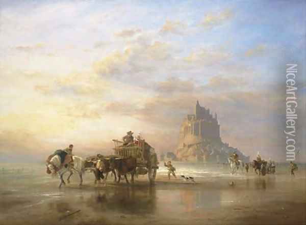 Mont St. Michel, Peasants returning to Pontorson on the Approach of the Tide Oil Painting - Edward William Cooke