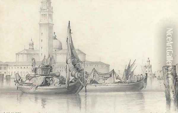 Fishing craft on the Lagoon, Venice, before San Giorgio Maggiore Oil Painting - Edward William Cooke