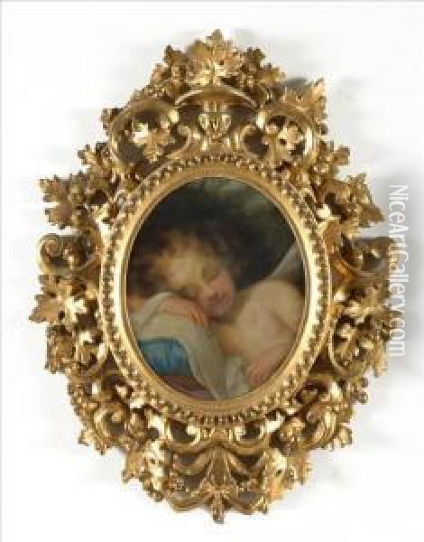 Sleeping Cupid Oil Painting - Baldassarre Franceschini