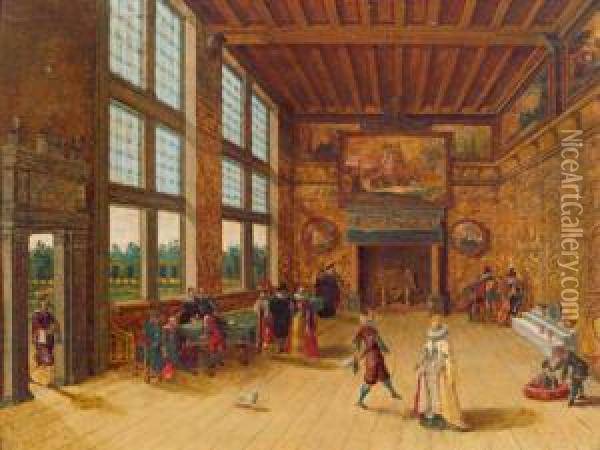 Giochi E Danze Di Societa Nel Salone Di Un Palazzo Rinascimentale Oil Painting - Ambrosius Francken I