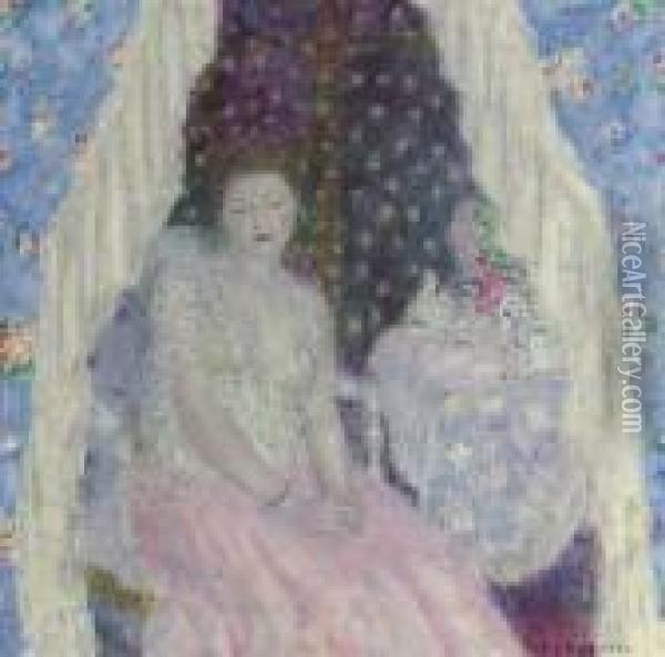 Study For Blue Curtains Oil Painting - Frederick Carl Frieseke
