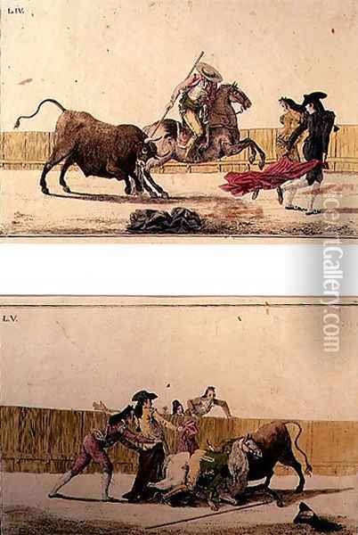 'Coleccion de las principales suertes de una corrida de toros' Oil Painting - Louis Carrogis Carmontelle